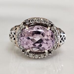 Natural Kunzite & Zircon Ring Palladium Sterling Silver 18k Rose Gold Sz 8!